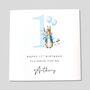 1st Birthday Card Personalised Boy Blue Rabbit, thumbnail 2 of 4