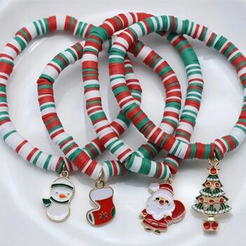 Sale! Now Two For One! Christmas Wish Charm Bracelets, Santa, Snowman, Candy Cane, Stocking, Tree, 10 of 10