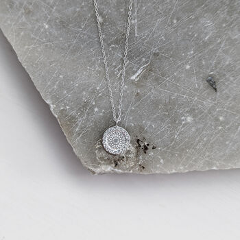 Sterling Silver Engraved Crystal Disc Necklace, 2 of 7
