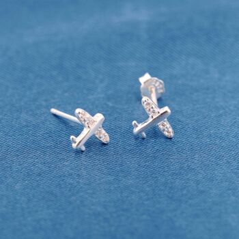 Plane Cz Stud Earrings, 925 Sterling Silver, 4 of 7