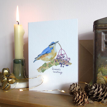 Nuthatch And Elderberries Christmas Card, 4 of 7