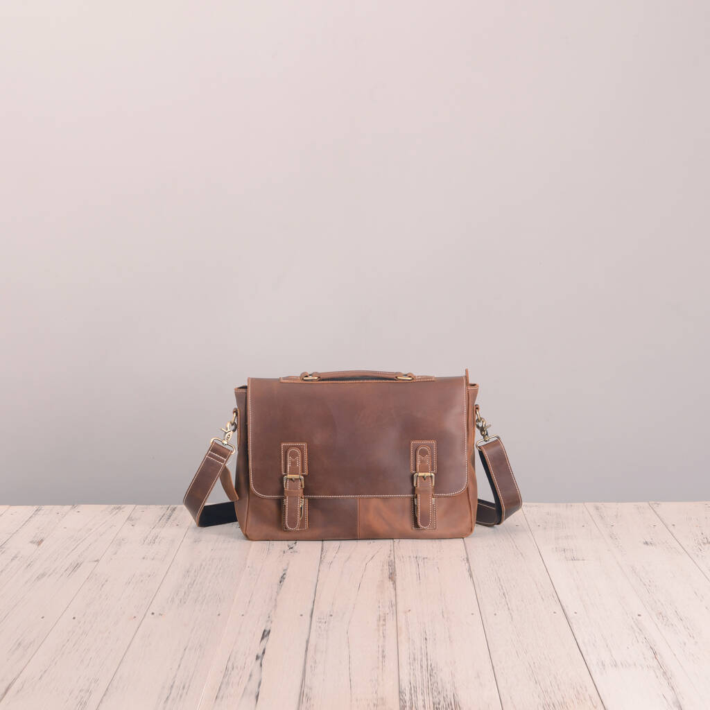 Worn Look Genuine Leather Messenger Bag By EAZO | notonthehighstreet.com