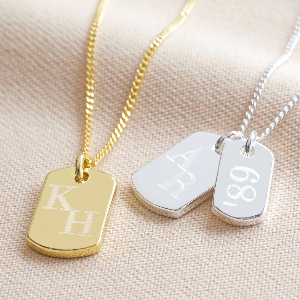 Personalised Initials Dog Tag Charm Necklace By Lisa Angel