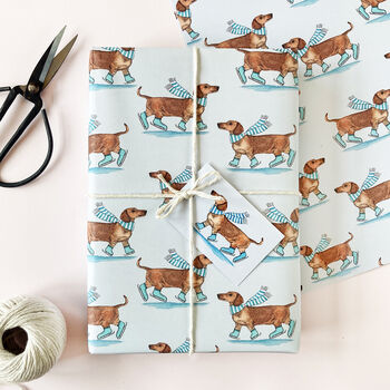 Festive Dachshunds Christmas Wrapping Paper By Amelia Illustration ...