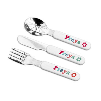 Personalised Kid's Little Fox Metal Cutlery Set, 2 of 3