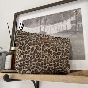 Personalised Leopard Print Makeup Clutch Bag, 7 of 8