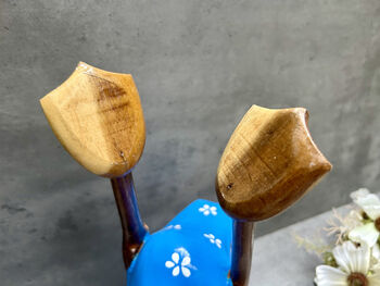 Handcrafted Wooden Drunken Duck Wine Bottle Rack Holder Blue White, 8 of 12