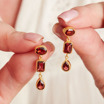 Red Garnet 18 K Gold And Silver Drop Earrings, 3 of 12