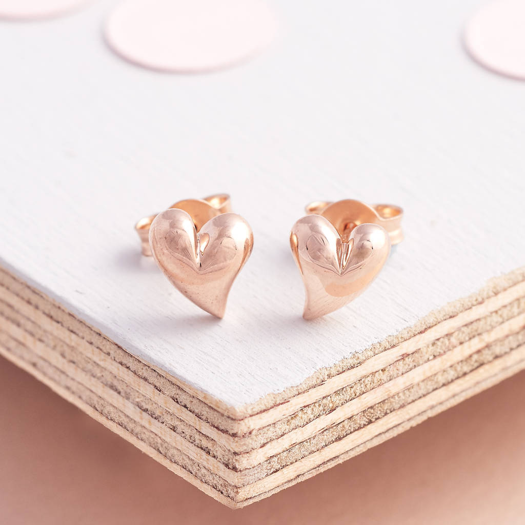Simply Heart Recycled Fine Rose Gold Stud Earrings, 1 of 4