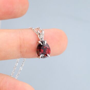Sterling Silver Garnet Red Pear Cut Cz Necklace, 6 of 12