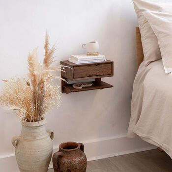Oak Floating Bedside Table With Drawer And Shelf, 4 of 10
