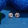Tiny Peace Symbol Stud Earrings In Sterling Silver, thumbnail 3 of 11