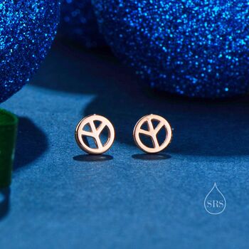 Tiny Peace Symbol Stud Earrings In Sterling Silver, 3 of 11