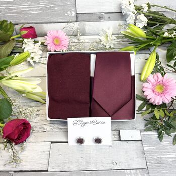 Burgundy Wedding Tie Set, 3 of 10