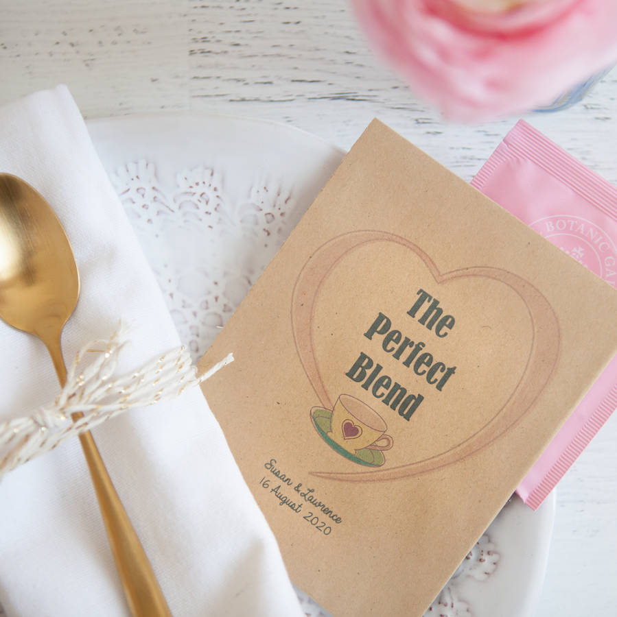 10 ‘The Perfect Blend’ Personalised Tea Packet Favours, 1 of 4