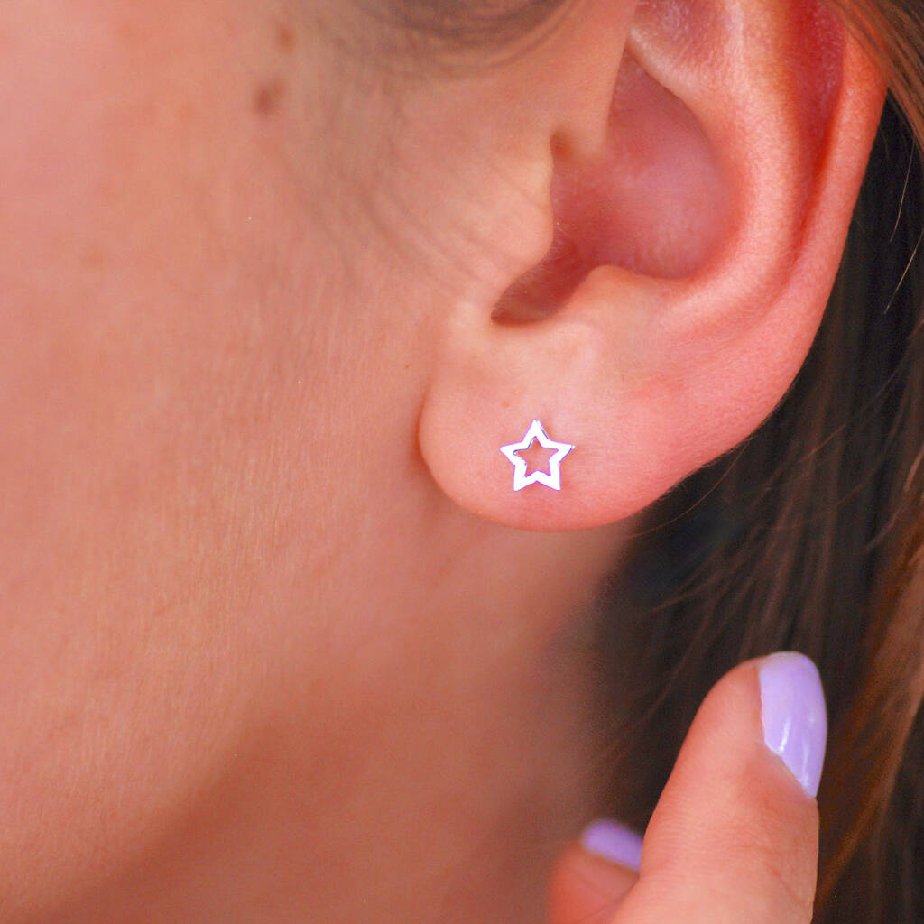 Sterling Silver Tiny Open Star Stud Earrings, 1 of 5