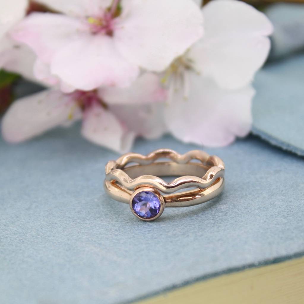 Tanzanite Engagement Ring With Shaped Wedding Ring By