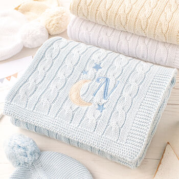 Personalised White Baby Blanket – Moon And Stars Initial Embroidery, 4 of 11