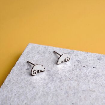 Sterling Silver Chameleon Stud Earrings, 3 of 7