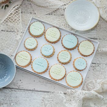Personalised New Baby Boy Iced Biscuits Box Of 12, 2 of 3