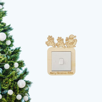 Personalised Sleigh Design Wooden Light Switch Surround Childrens Bedroom Decor, 3 of 5