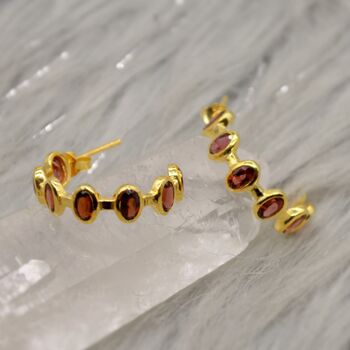 Garnet Sterling Silver Hoop Earrings, 6 of 7