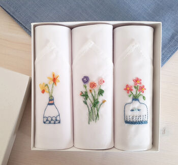 Embroidered Flowers Vases Handkerchiefs, 4 of 4