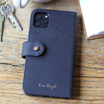 Personalised Black Vegan Leather iPhone 11 Pro Max Case, 5 of 6