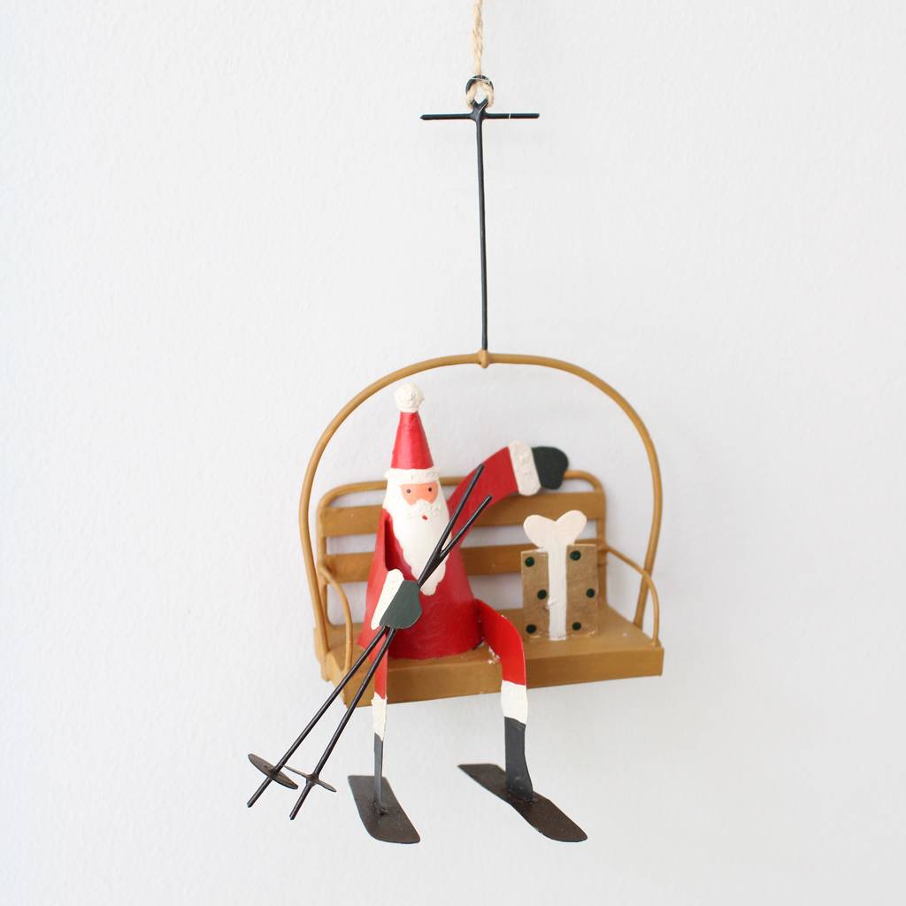 Santa On Chairlift Christmas Decoration By Ella James