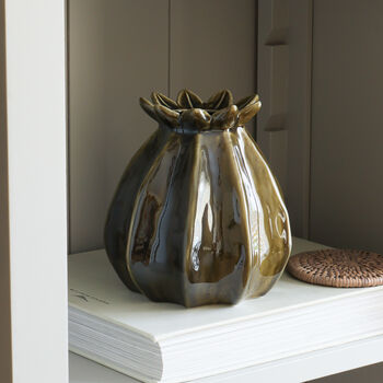 Dark Green Poppy Ceramic Bud Vase, 2 of 4