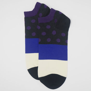 Classic Black And Mayfair Purple Men's Trainer Socks, 5 of 5