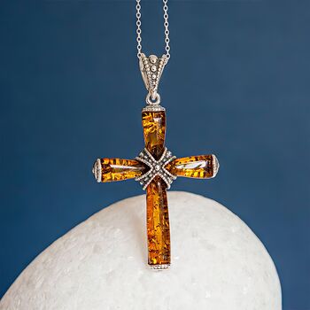 Mens Sterling Silver Baltic Amber Cross Necklace, 5 of 12