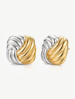Silver And Gold Twisted Square Stud Earrings, Statement Jewellery, 2 of 4