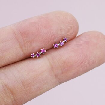 Extra Tiny Ruby Pink Cz Trio Stud Earrings, 3 of 12