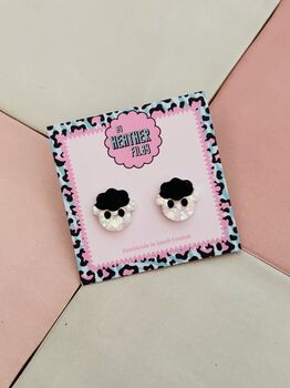 Sheep Glitter Resin Studs / Animal Lover Gift / Farmyard Jewellery / Fun Accessories, 4 of 5