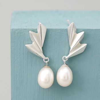 Geometric Silver And Pearl Earrings. Drop Earrings, 6 of 6
