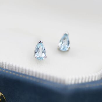 Genuine Swiss Blue Topaz Crystal Droplet Stud Earrings In Sterling Silver, 3 of 12