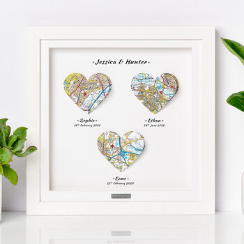 Personalised Crystal Anniversary 3D Heart Map Locations Print, 9 of 12