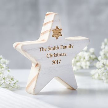 Personalised Family Wooden Star Keepsake With Snowflake, 2 of 3