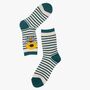 Women's Bamboo Socks Green Cream Stripe Bee Sunflower, thumbnail 2 of 2