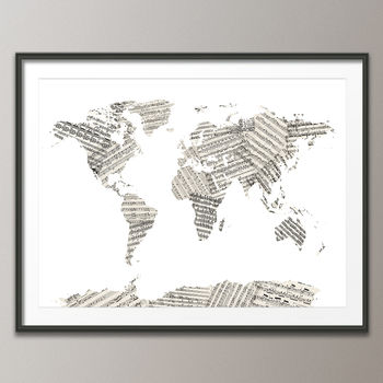 Sheet Music World Map Art Print, 7 of 8