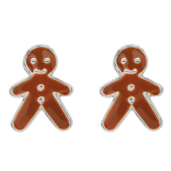 Sterling Silver Gingerbread Man Stud Earrings – Perfect Stocking Filler Or Secret Santa Gift, 2 of 3