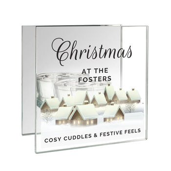 Personalised Christmas Village Mirrored Glass Tea Light Candle Holder, 5 of 5