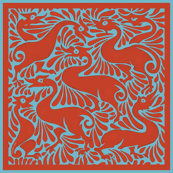 William De Morgan Fantastic Ducks Rust And Blue Luxury Silk Scarf, 4 of 4