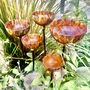 Set Of Five Copper Rain Catchers | Crinkle Cut Garden Sculptures With Curvy Iron Stakes | Handmade Outdoor Water Features, thumbnail 1 of 7