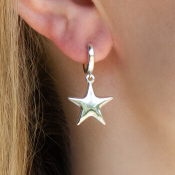 Sterling Silver Puffy Star Earrings, 3 of 6