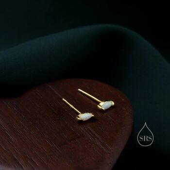 Sterling Silver White Opal Marquise Screw Backs Earrings, 5 of 11