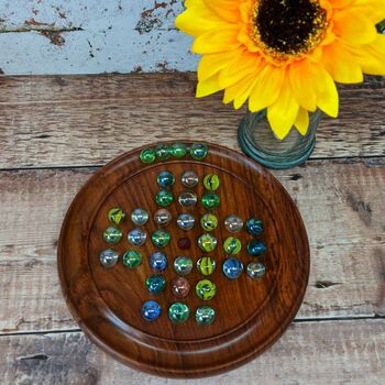 Wooden Retro Birthday Gift; Wooden Glass Small Marble Solitaire Board Games, 5 of 6