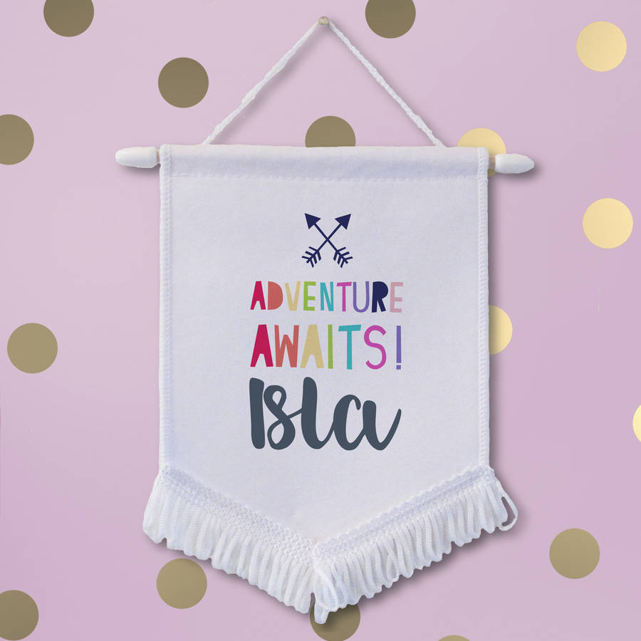 adventure awaits personalised wall banner by sarah hurley ...