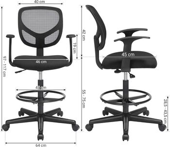 Adjustable Drafting Chair With Armrest And Swivel Seat, 6 of 7